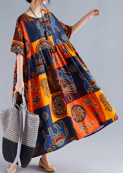 Linen Robes Pakistani Wardrobes O Neck Cinched Art Summer Dresses