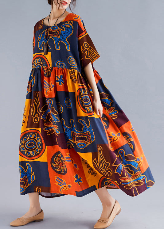 Linen Robes Pakistani Wardrobes O Neck Cinched Art Summer Dresses