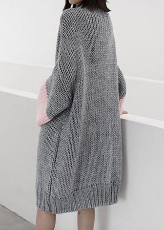 Gray Sweater Knit Top Pattern Upcycle O Neck Batwing Sleeve Knit Dress