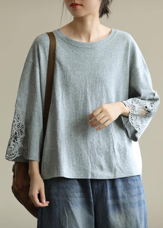 Gray Clothes for O Neck Patchwork Box Fall Blouses