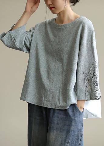 Gray Clothes for O Neck Patchwork Box Fall Blouses