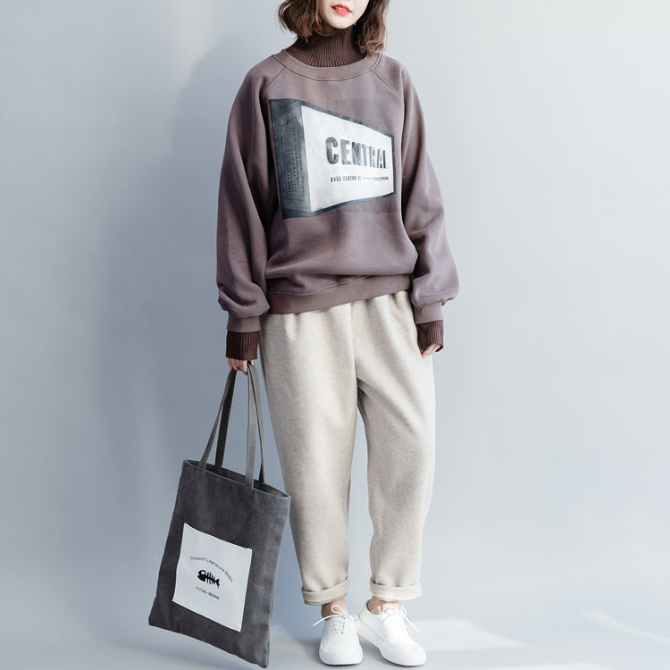 Gray Cotton Clothes for Fabrics Baggy O Neck Letter Top
