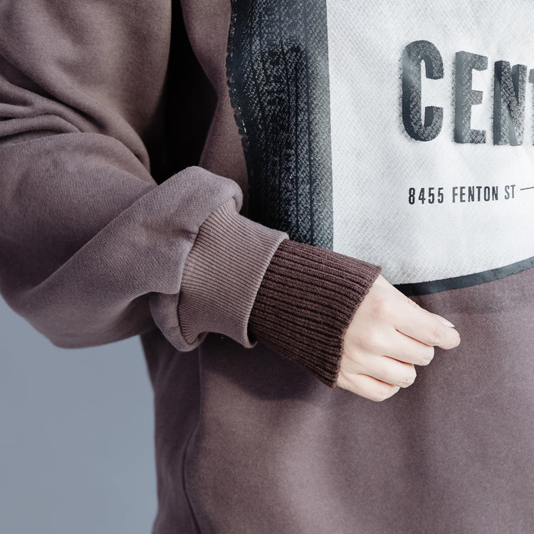 Gray Cotton Clothes for Fabrics Baggy O Neck Letter Top