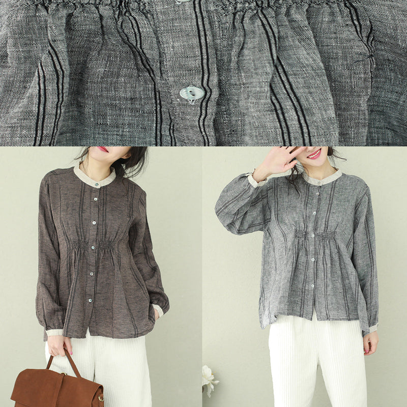 Gray Linen Clothes for Omychic Wardrobes Stand Collar Tunic Blouses