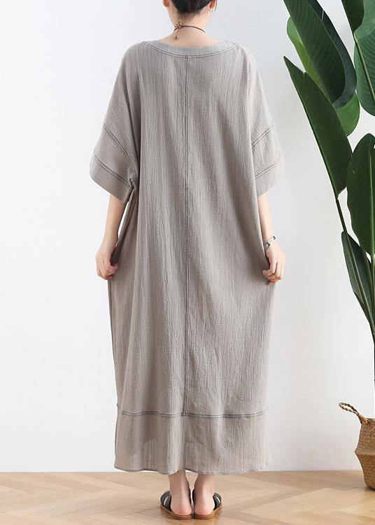 Gray Linen Clothes O Neck Baggy Dresses Summer Dresses