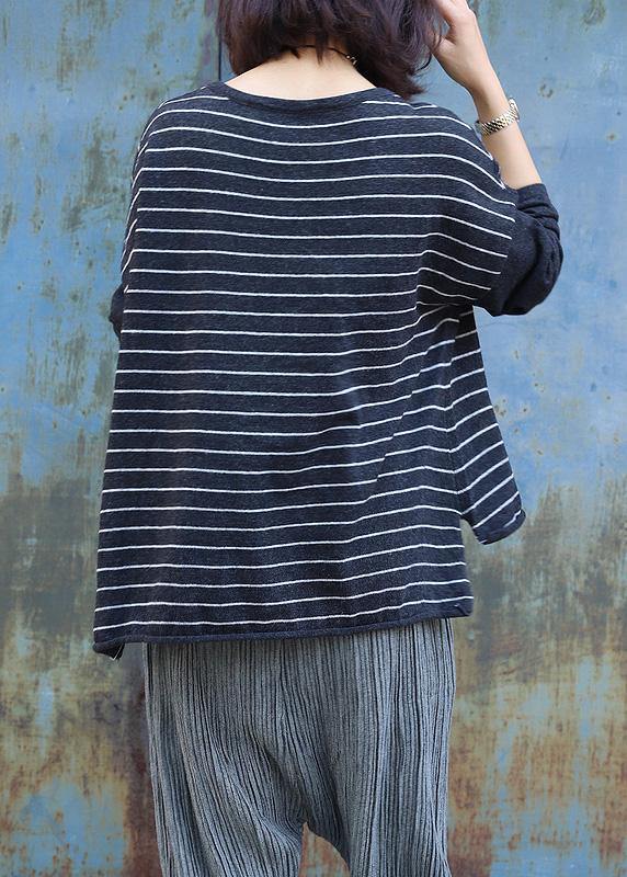 Gray Striped Clothes for Low High Design O Neck Knit Sweat Tops