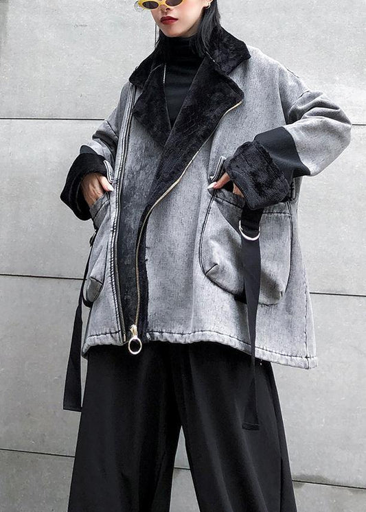 Gray Thick Fine Clothes for Sleeve Zippered Big Pockets Jackets