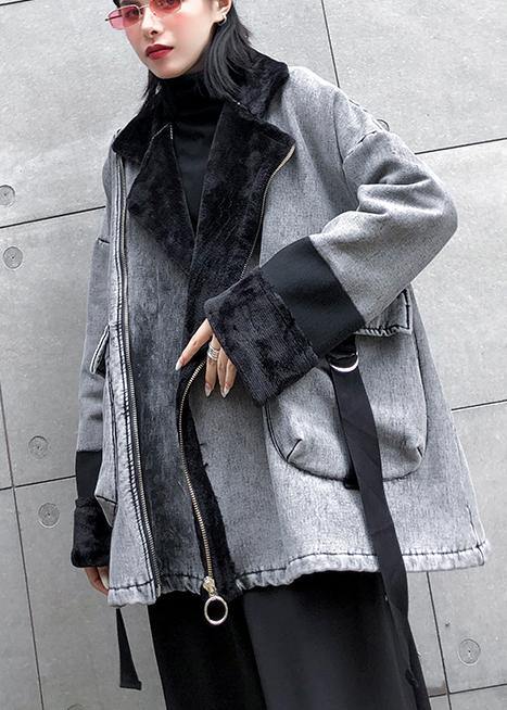Gray Thick Fine Clothes for Sleeve Zippered Big Pockets Jackets