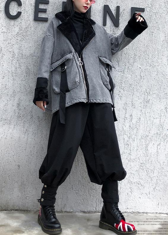 Gray Thick Fine Clothes for Sleeve Zippered Big Pockets Jackets