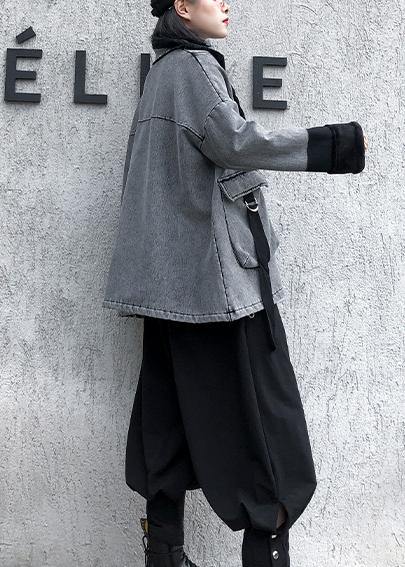 Gray Thick Fine Clothes for Sleeve Zippered Big Pockets Jackets