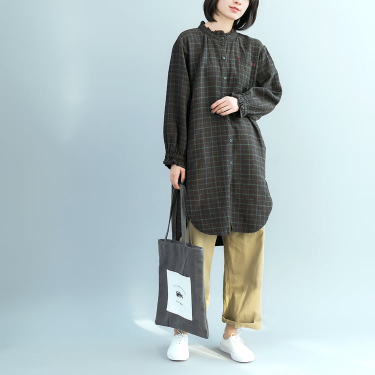 Green Plaid Cotton Tunics for 18th Century Fabrics Cotton Spring Ruffled Shirt Dress