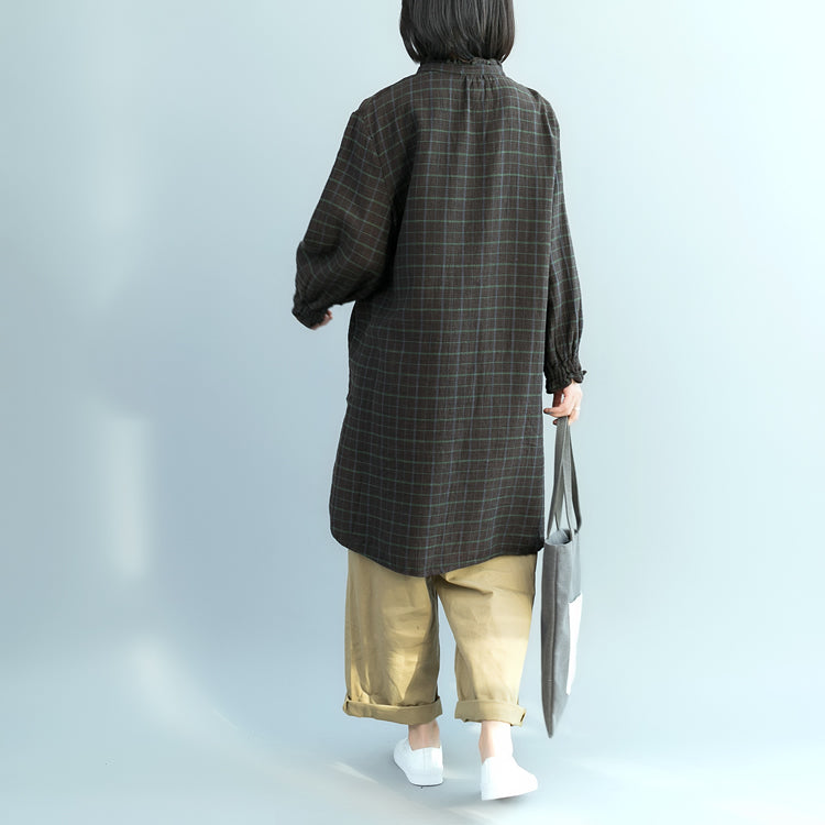 Green Plaid Cotton Tunics for 18th Century Fabrics Cotton Spring Ruffled Shirt Dress