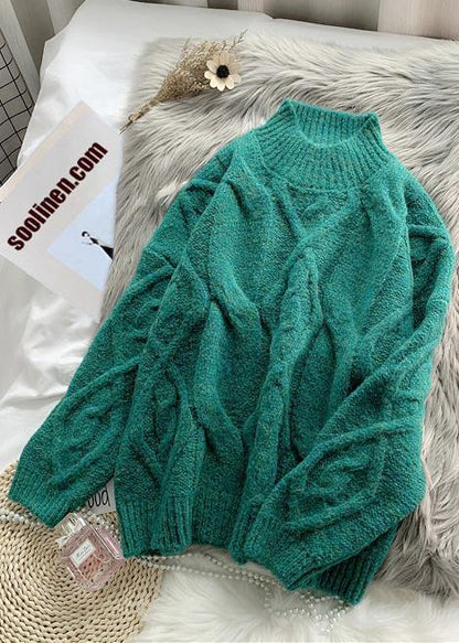 Green Sweater Dress Outfit High Neck Thick Daily Knit Dress