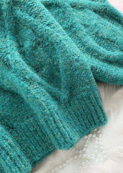 Green Sweater Dress Outfit High Neck Thick Daily Knit Dress