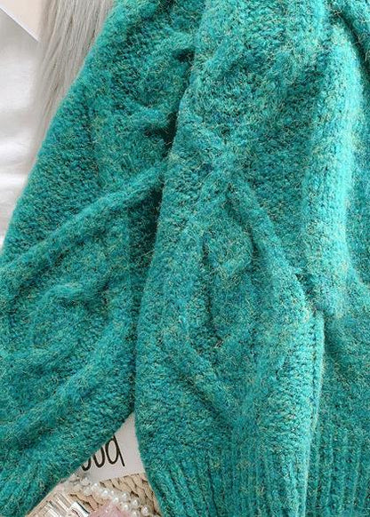 Green Sweater Dress Outfit High Neck Thick Daily Knit Dress