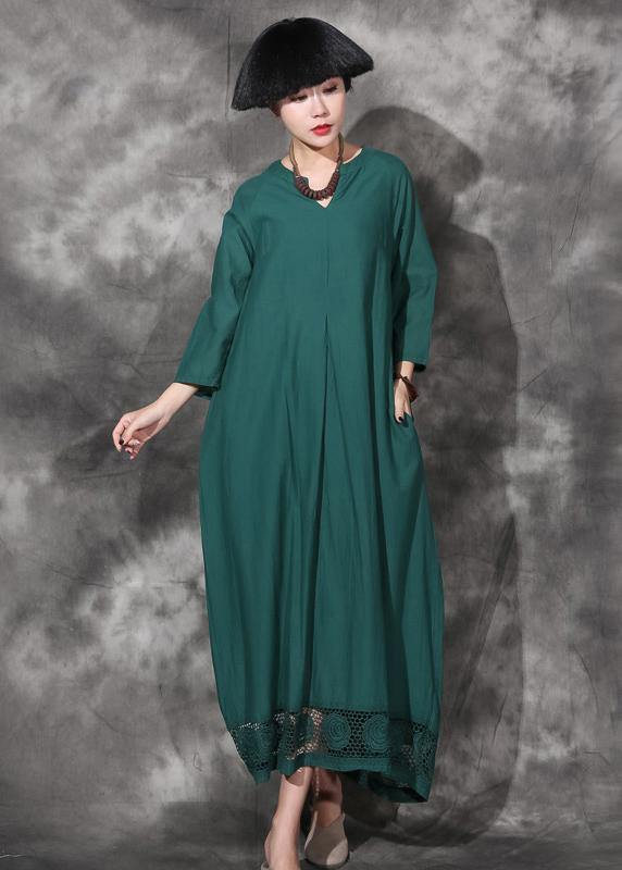 Green Bracelet Sleeved Cotton Clothes V Neck Dresses Summer Dresses