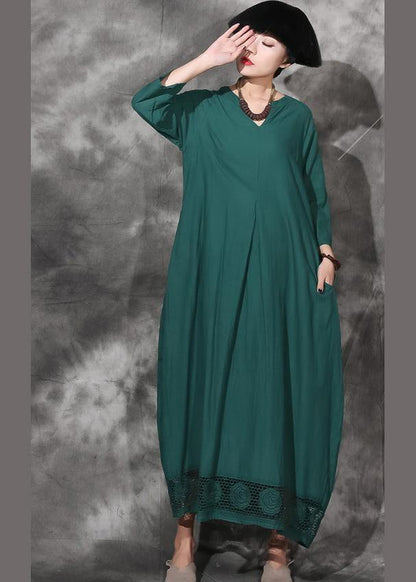 Green Bracelet Sleeved Cotton Clothes V Neck Dresses Summer Dresses