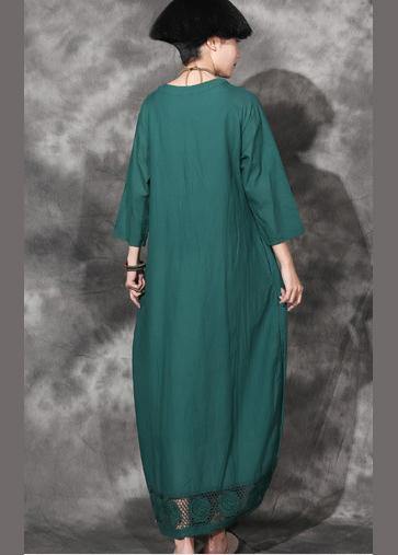Green Bracelet Sleeved Cotton Clothes V Neck Dresses Summer Dresses