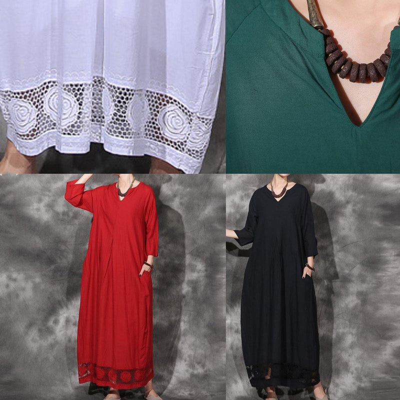 Green Bracelet Sleeved Cotton Clothes V Neck Dresses Summer Dresses