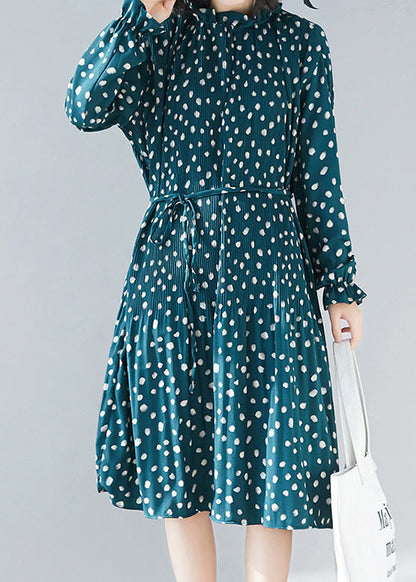 Green Chiffon Kaftans Fabrics Cinched a Line Summer Dress
