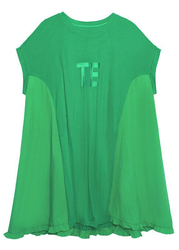 Green Embroidery Cotton Tunics O Neck Midi Summer Dress