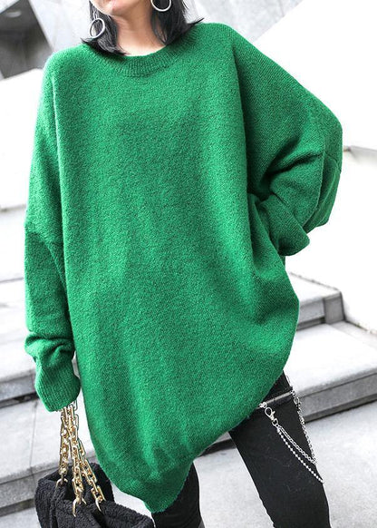 Green Knitted Pullover O Neck Batwing Sleeve Knitted Blouse