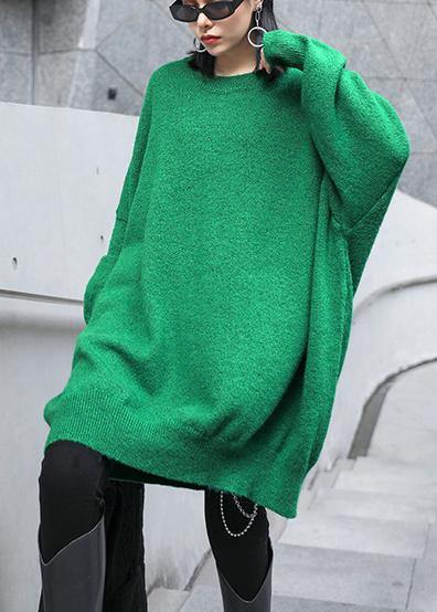 Green Knitted Pullover O Neck Batwing Sleeve Knitted Blouse