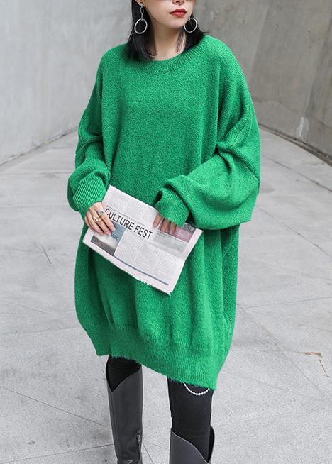 Green Knitted Pullover O Neck Batwing Sleeve Knitted Blouse