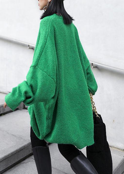 Green Knitted Pullover O Neck Batwing Sleeve Knitted Blouse