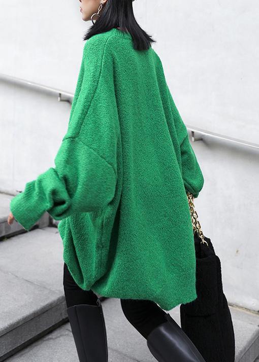 Green Knitted Pullover O Neck Batwing Sleeve Knitted Blouse
