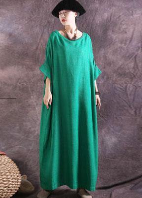 Green Linen Cotton Dress Loose Waist Summer Dresses