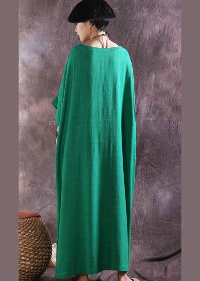 Green Linen Cotton Dress Loose Waist Summer Dresses