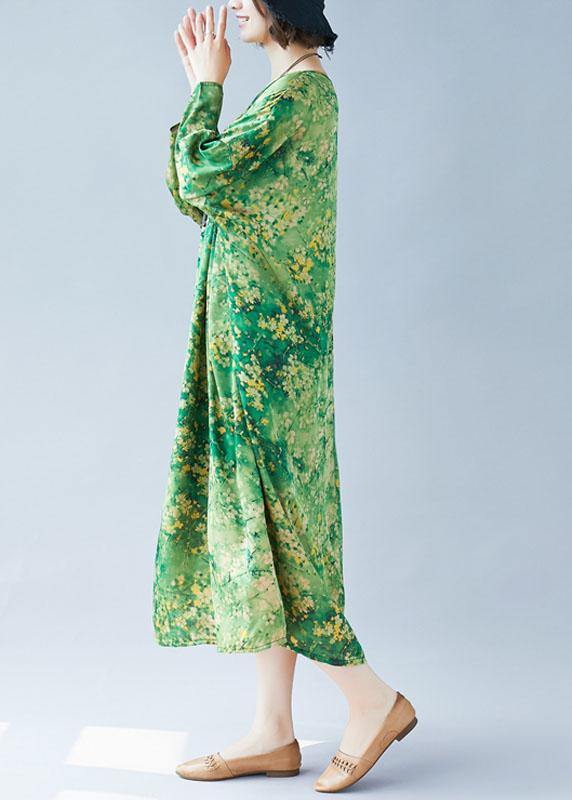 Green Print Long Dress O Neck Maxi Summer Dresses