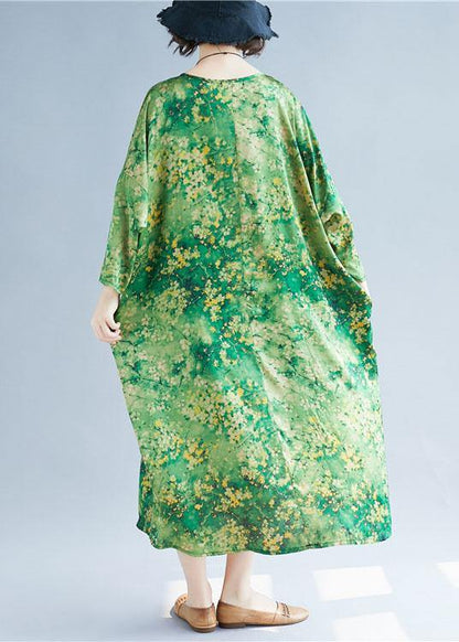Green Print Long Dress O Neck Maxi Summer Dresses