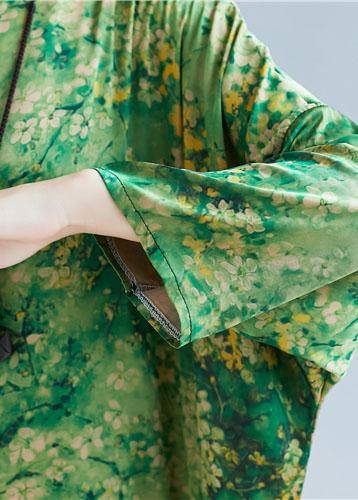 Green Print Long Dress O Neck Maxi Summer Dresses