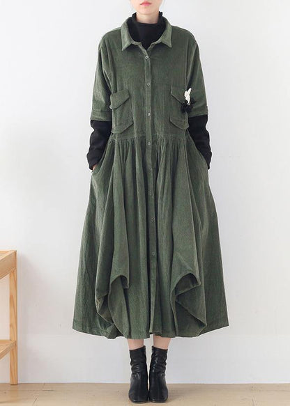 Green Quilting Clothes Lapel False Two Pieces a Line Dress