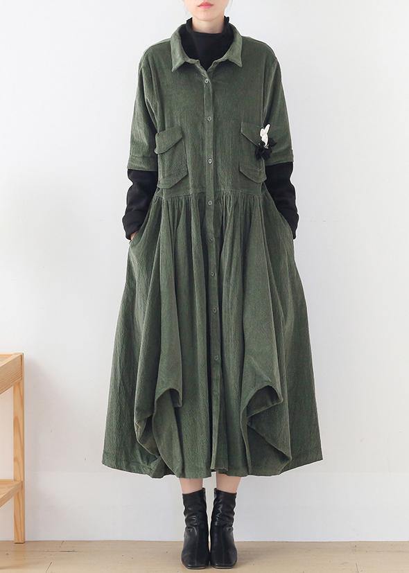 Green Quilting Clothes Lapel False Two Pieces a Line Dress