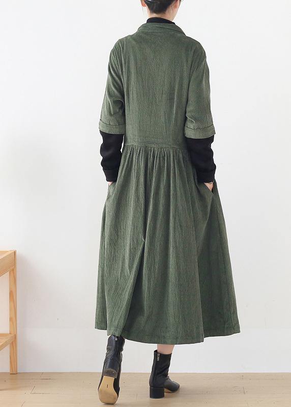 Green Quilting Clothes Lapel False Two Pieces a Line Dress
