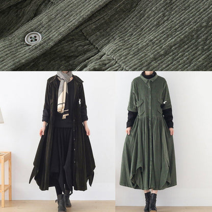 Green Quilting Clothes Lapel False Two Pieces a Line Dress