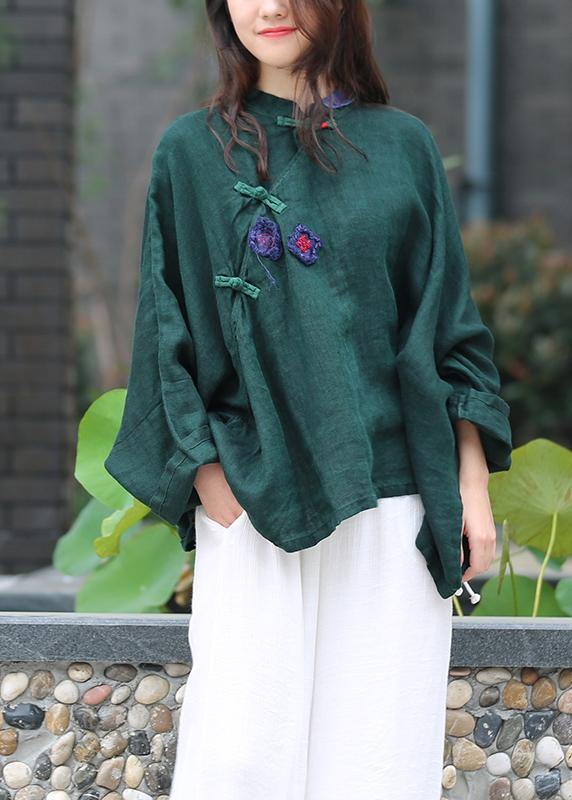Green Top Silhouette Stand Collar Batwing Sleeve Knee Top