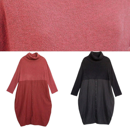 High Neck Asymmetric Sweater Outfits Street Style Red Fuzzy Sweater Dress