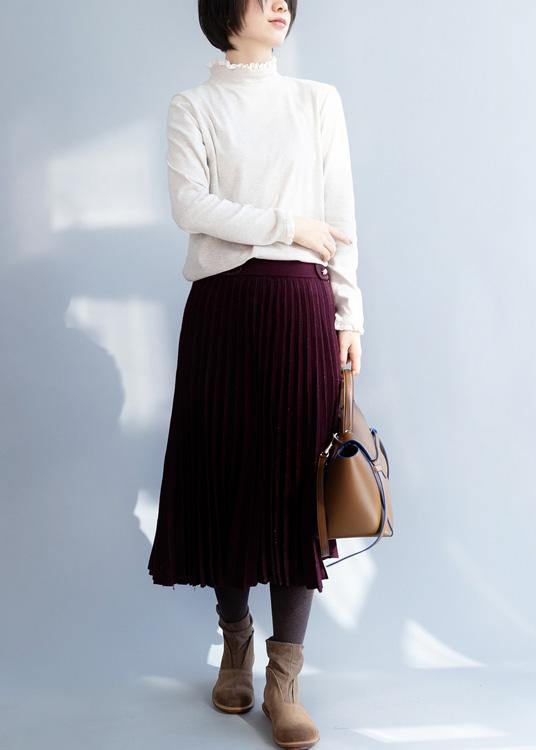 High Neck Beige Knitwear Loose Fitting Knitted T Shirt