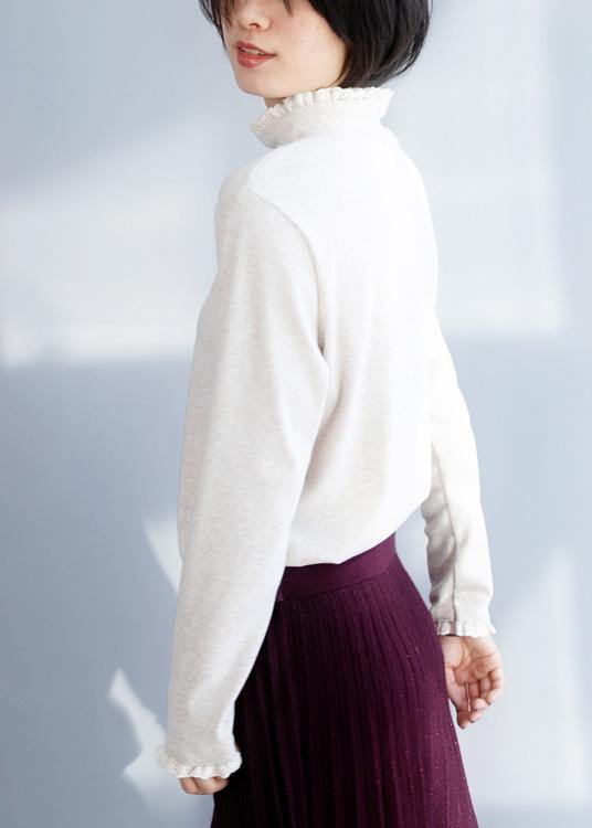 Women high neck beige knitwear Loose fitting  knitted t shirt