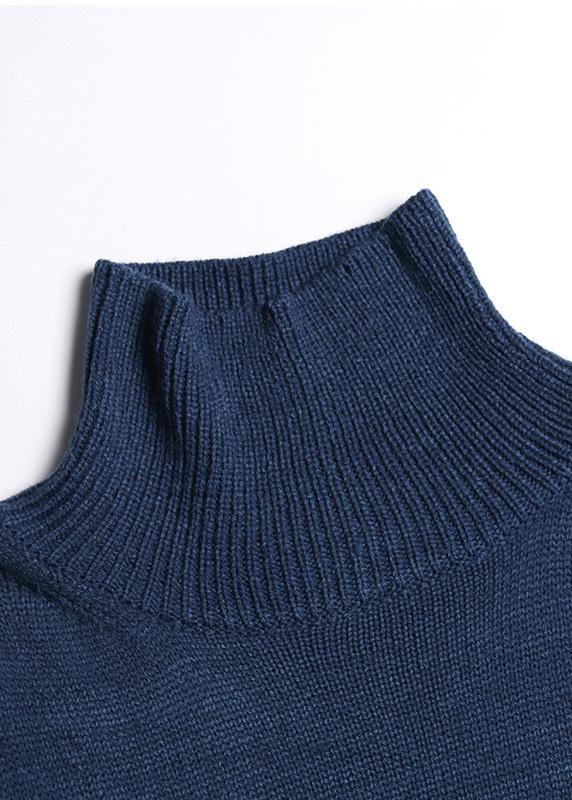 High Neck Chocolate Knitted Blouse Asymmetric Hem Box Top