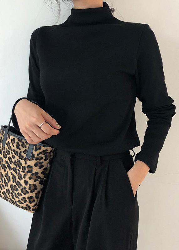 High Neck Cotton Thick Clothes Wardrobes Black Blouses