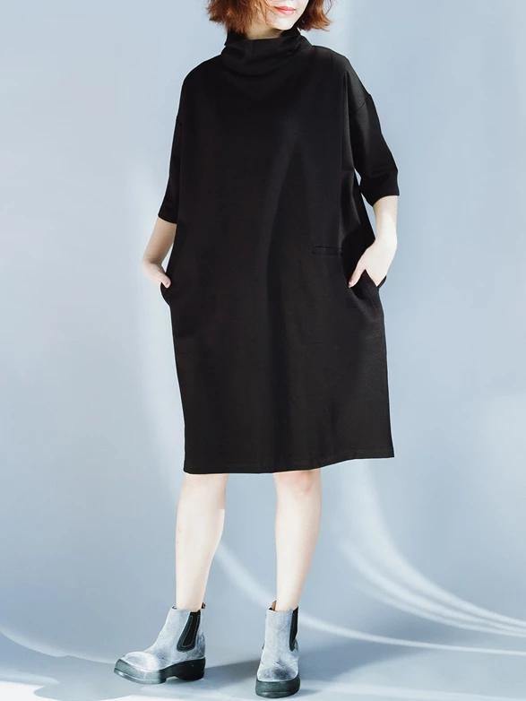 High Neck Half Sleeve Cotton Tunics Design Black Dresses