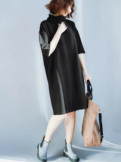 High Neck Half Sleeve Cotton Tunics Design Black Dresses
