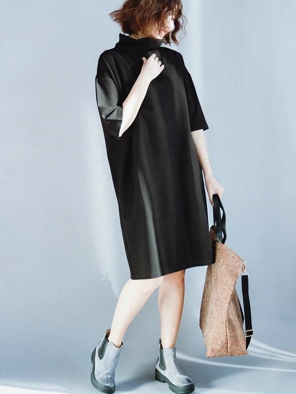 High Neck Half Sleeve Cotton Tunics Design Black Dresses