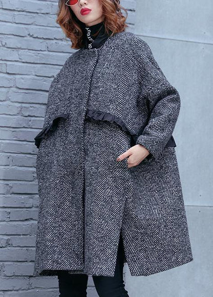 High Neck Pockets Fine Clothes Gray Striped Dresses Coat