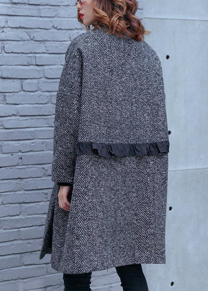 High Neck Pockets Fine Clothes Gray Striped Dresses Coat